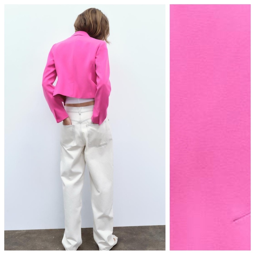 NWT. Zara Fuchsia Viscose Blend Textured Fitted Blazer. Size S. - Picture 5 of 13